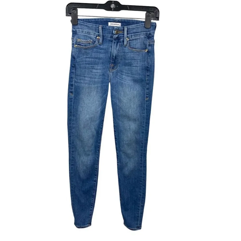 Good American Good Legs Ripped Pocket Jeans GLCCP899T Blue107 Skinny